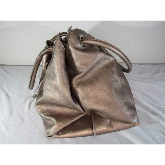 Auth Furla Metallic Bronze Gold Leather Satchel Tote Crossbody Handbag - Picture 4 of 16